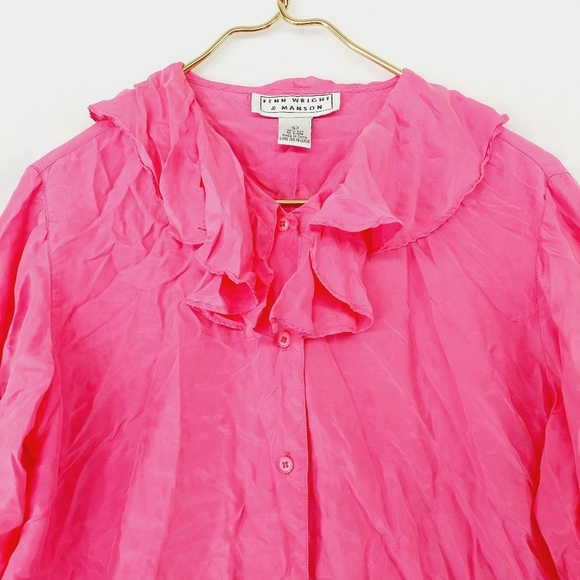 Fenn Wright & Manson Silk Pink Long Sleeve Button Down Front  Ruffle Shirt P3061 - Picture 2 of 6